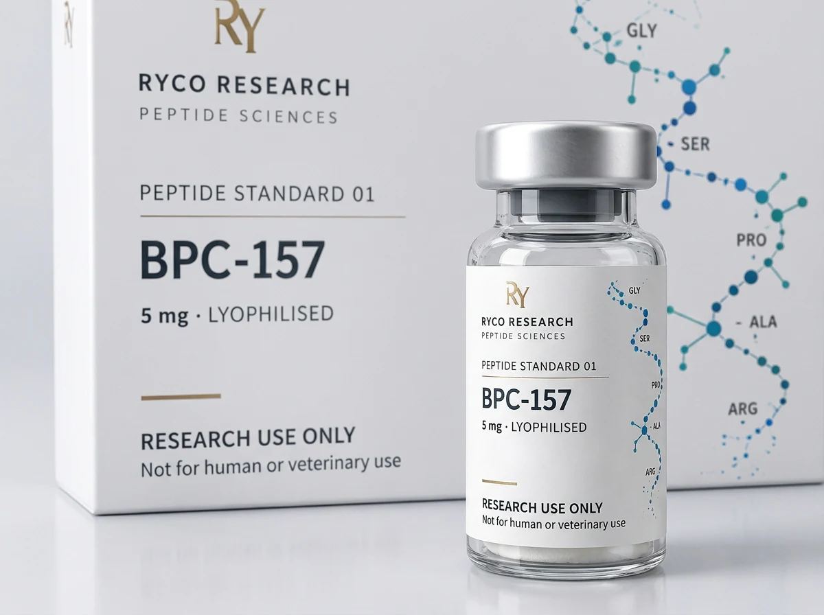 Ryco Research BPC-157 reference-standard vial and carton